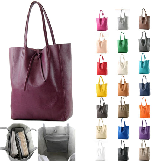 modamoda de T163 Damen Leder Shopper Schultertasche Large mit Innentasche handmade in Italy