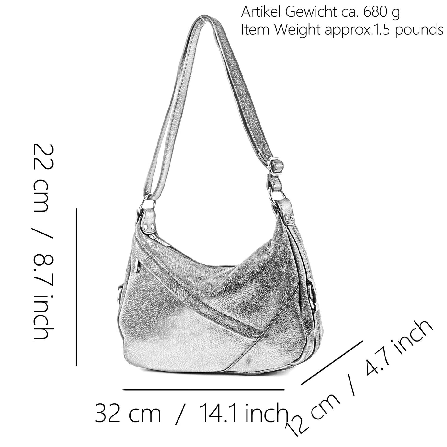 modamoda de -T164 - ital Schultertasche Umhängetasche aus Leder