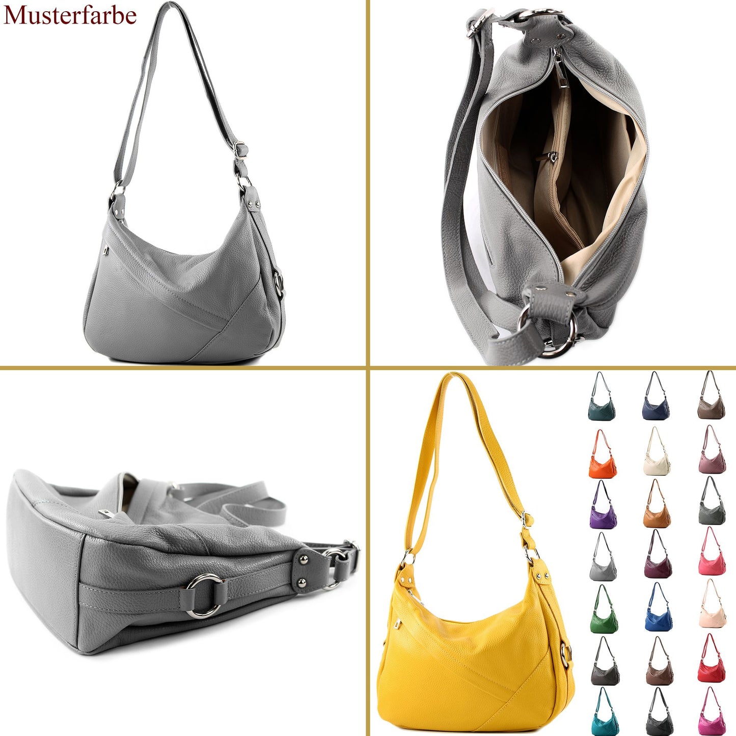 modamoda de -T164 - ital Schultertasche Umhängetasche aus Leder