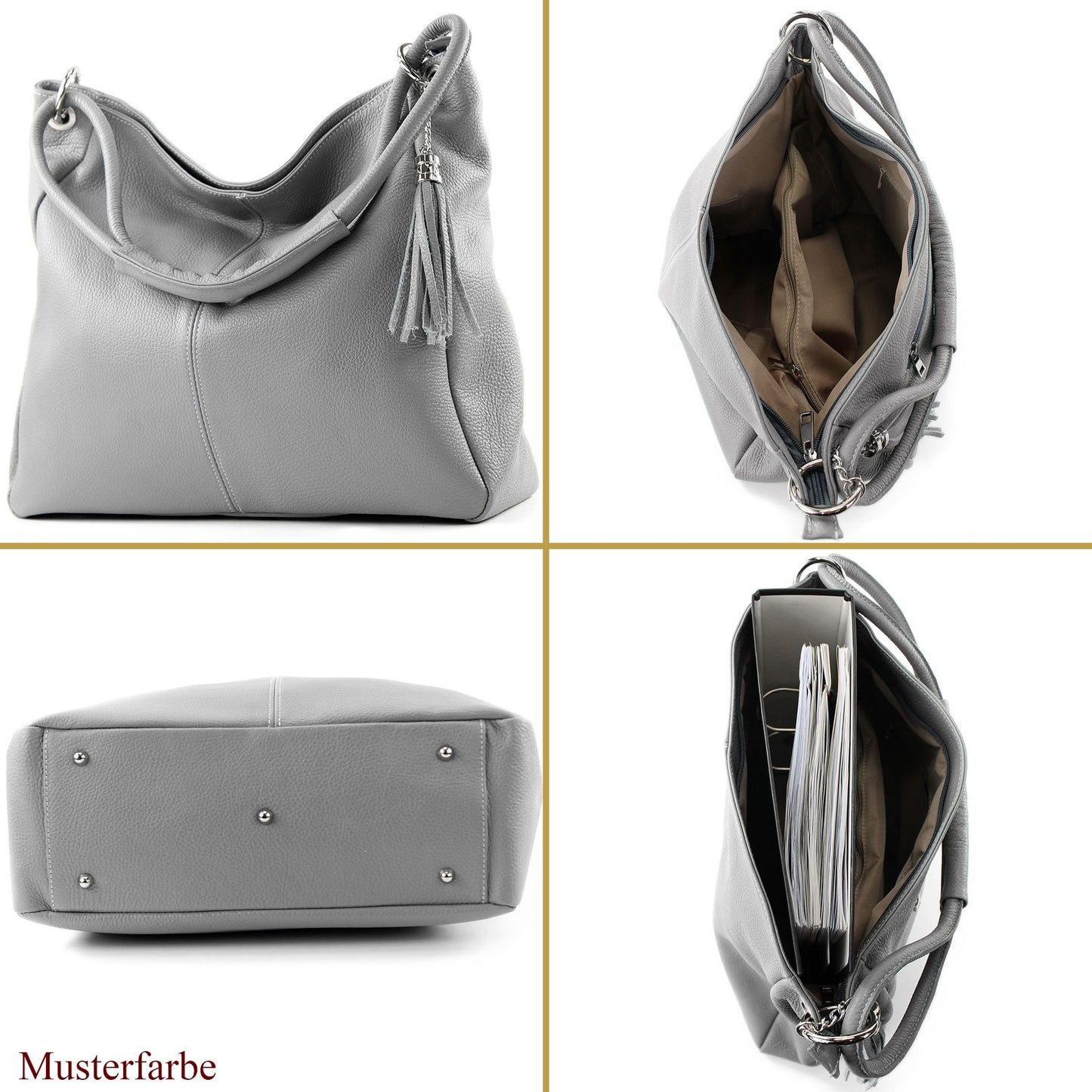 modamoda de - T165 - ital Schultertasche Groß Shopper Leder