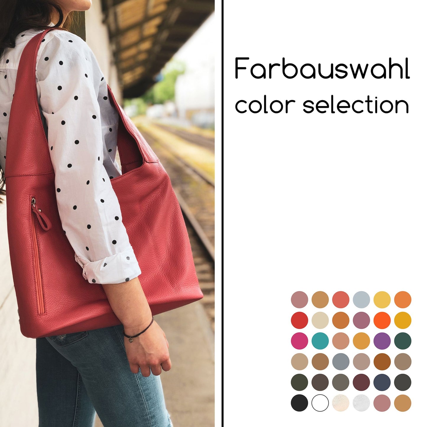modamoda de - T155 - ital. Schultertasche Shopper aus Leder Groß