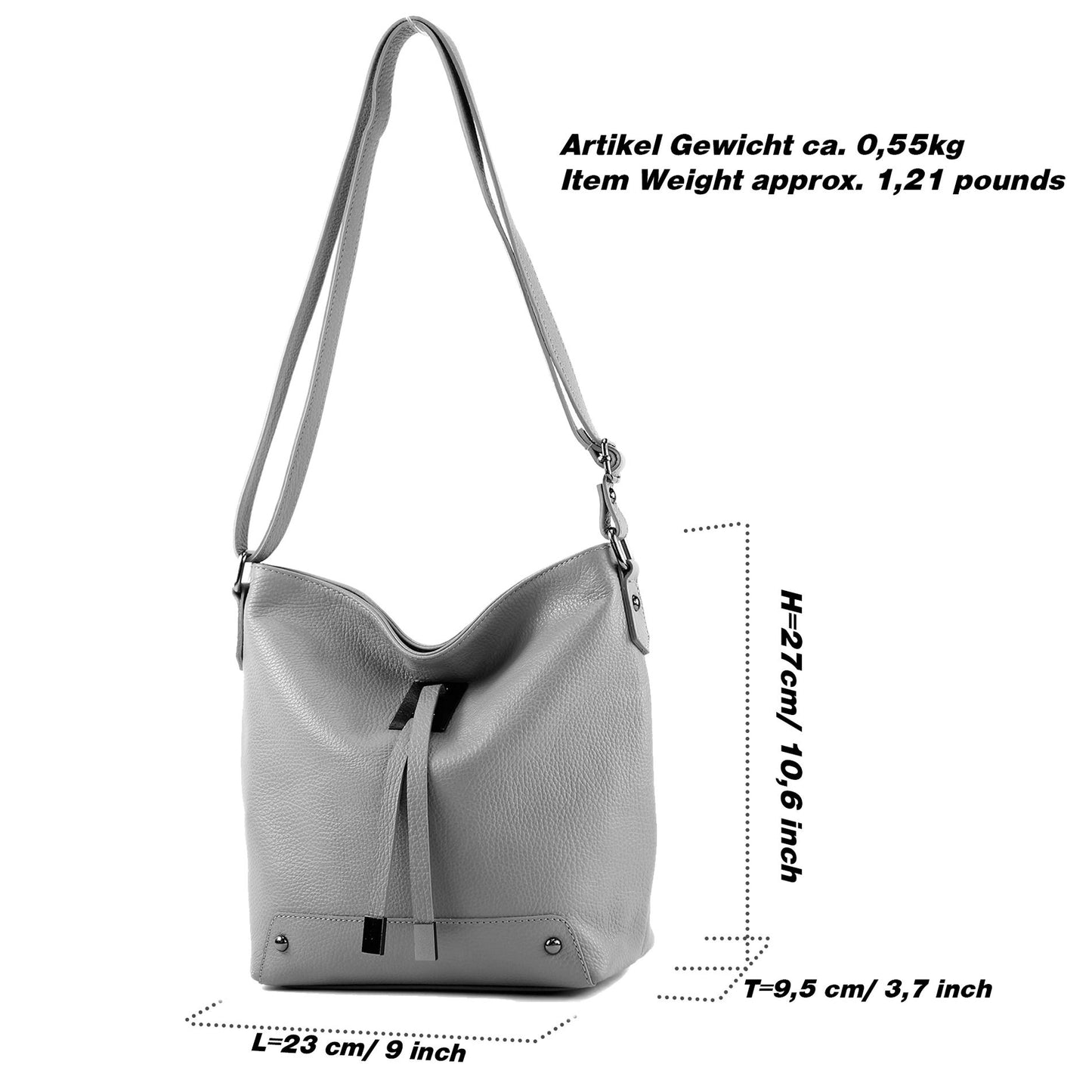 modamoda de - T169 -  ital Umhängetasche Schultertasche aus Leder