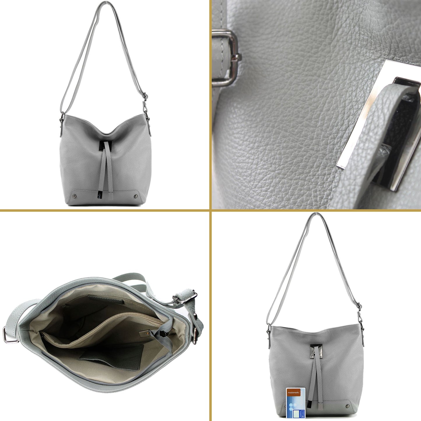 modamoda de - T169 -  ital Umhängetasche Schultertasche aus Leder