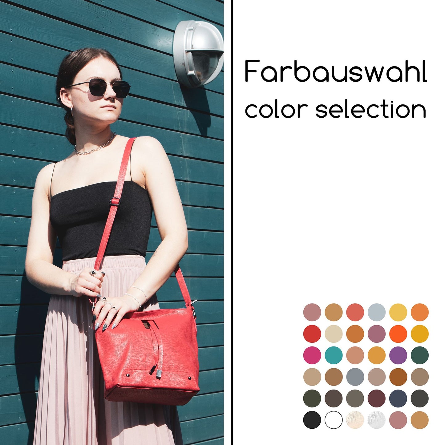 modamoda de - T169 -  ital Umhängetasche Schultertasche aus Leder