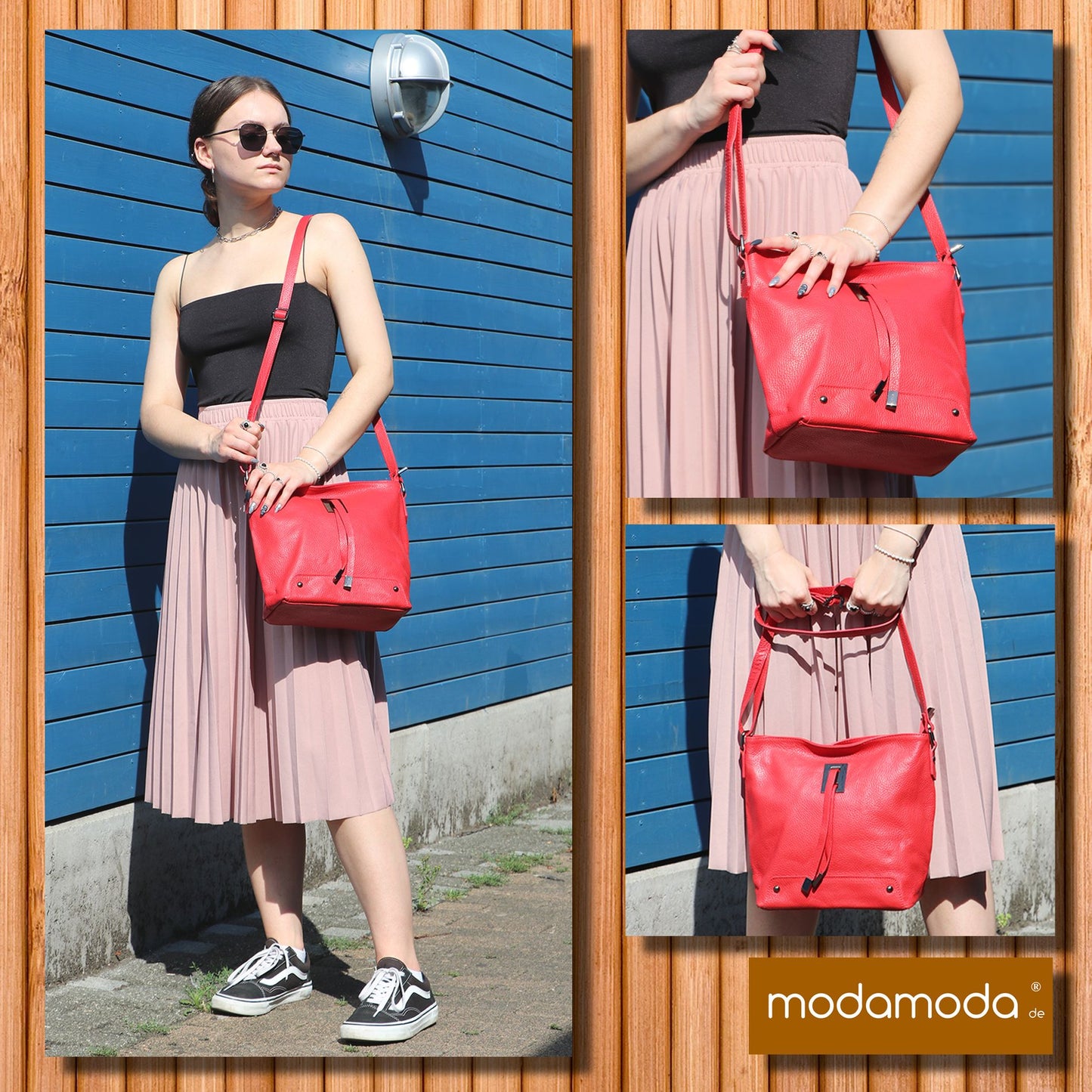 modamoda de - T169 -  ital Umhängetasche Schultertasche aus Leder