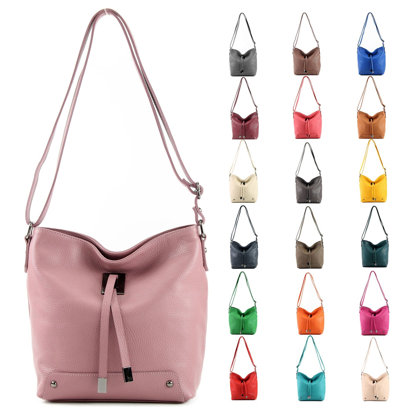 modamoda de - T169 -  ital Umhängetasche Schultertasche aus Leder