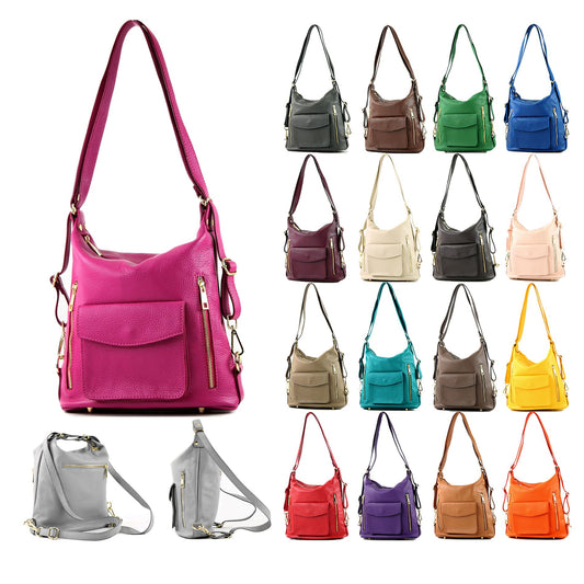 modamoda de - T174 - ital Damen Rucksack Tasche 2in1 aus Leder