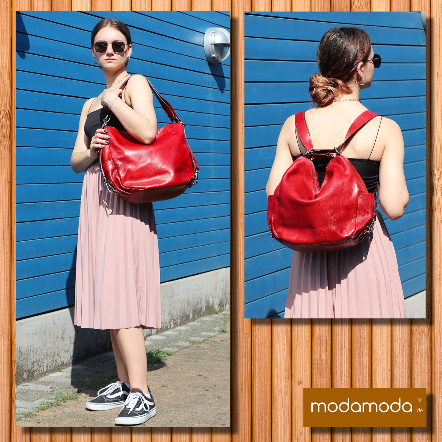 modamoda de - T176 - Rucksack Tasche aus hochwertigem Leder