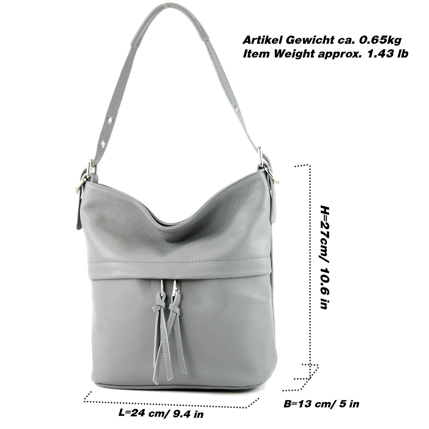 modamoda de - T178 - ital. Umhängetasche Schultertasche aus Leder