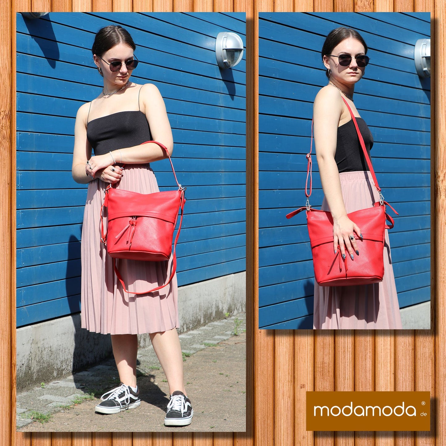 modamoda de - T178 - ital. Umhängetasche Schultertasche aus Leder