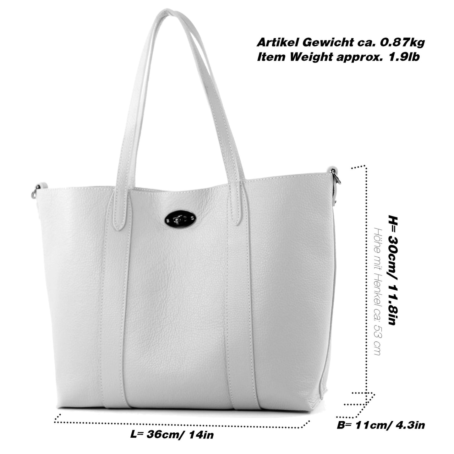modamoda de - T187 - ital. Shopper DIN A4 Leder Damentasche mit Innentasche