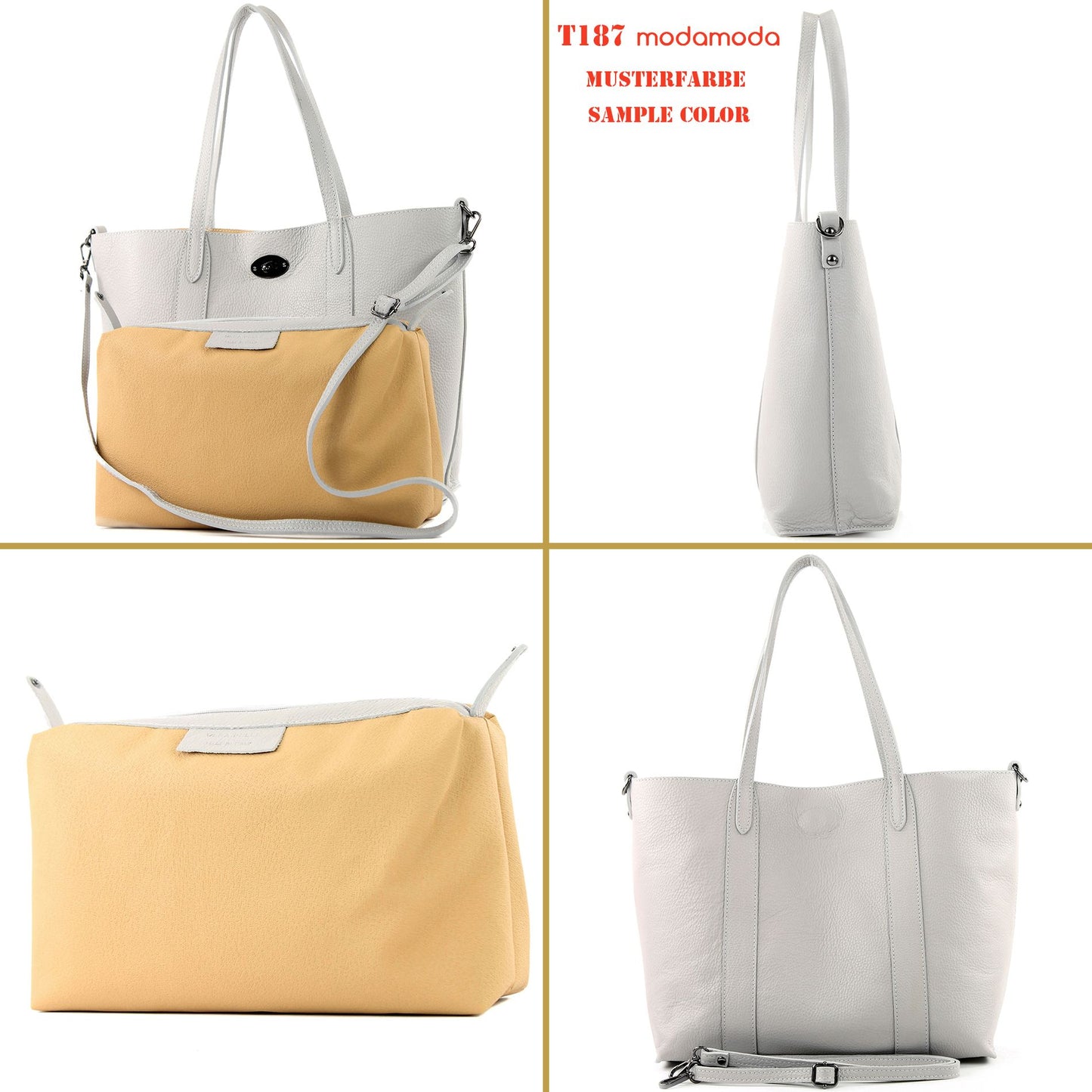 modamoda de - T187 - ital. Shopper DIN A4 Leder Damentasche mit Innentasche