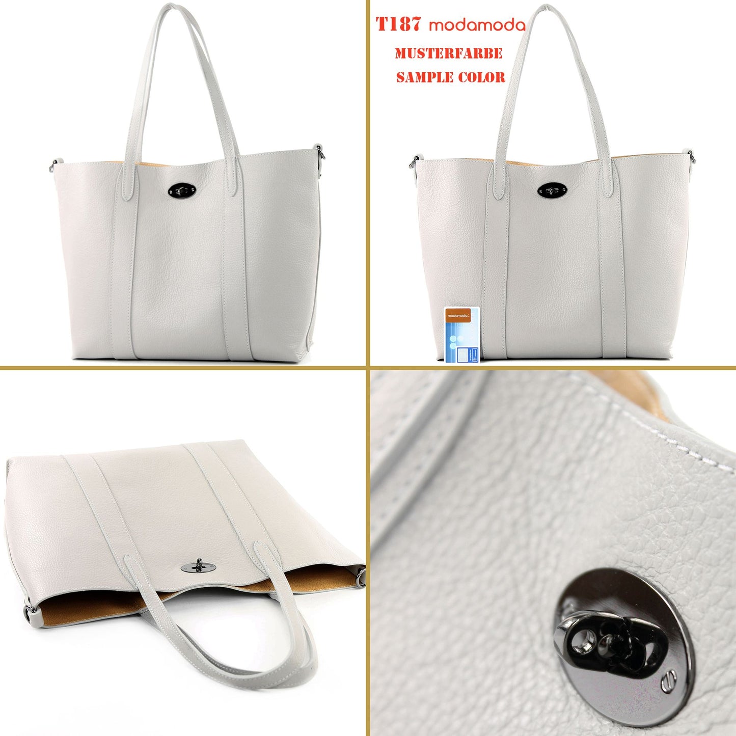 modamoda de - T187 - ital. Shopper DIN A4 Leder Damentasche mit Innentasche