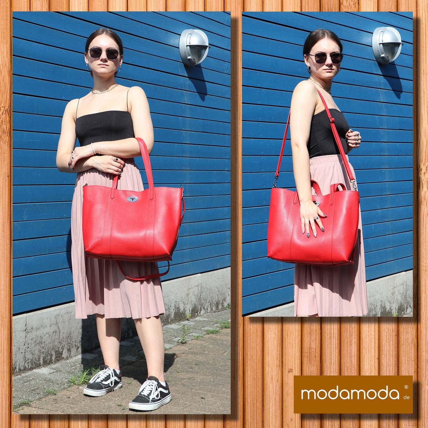 modamoda de - T187 - ital. Shopper DIN A4 Leder Damentasche mit Innentasche