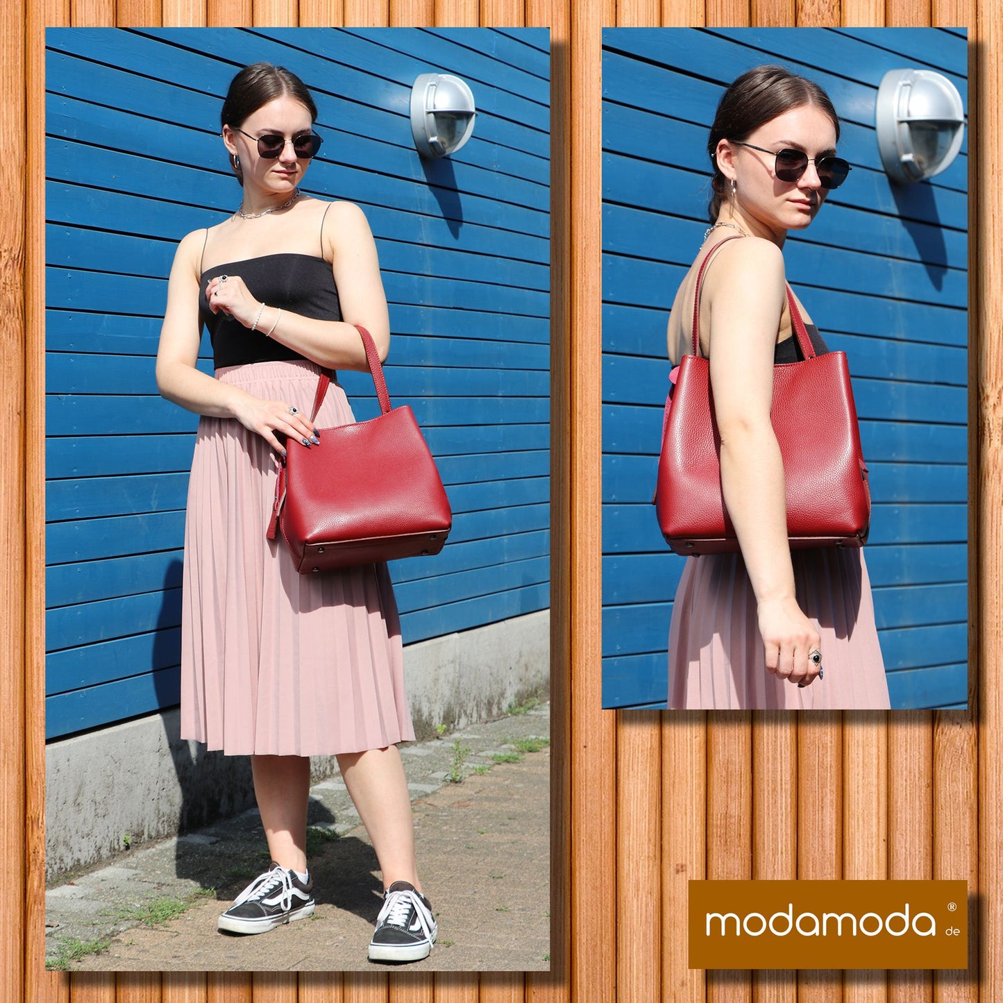 modamoda de - T188 - ital. Shopper Henkeltasche aus Leder