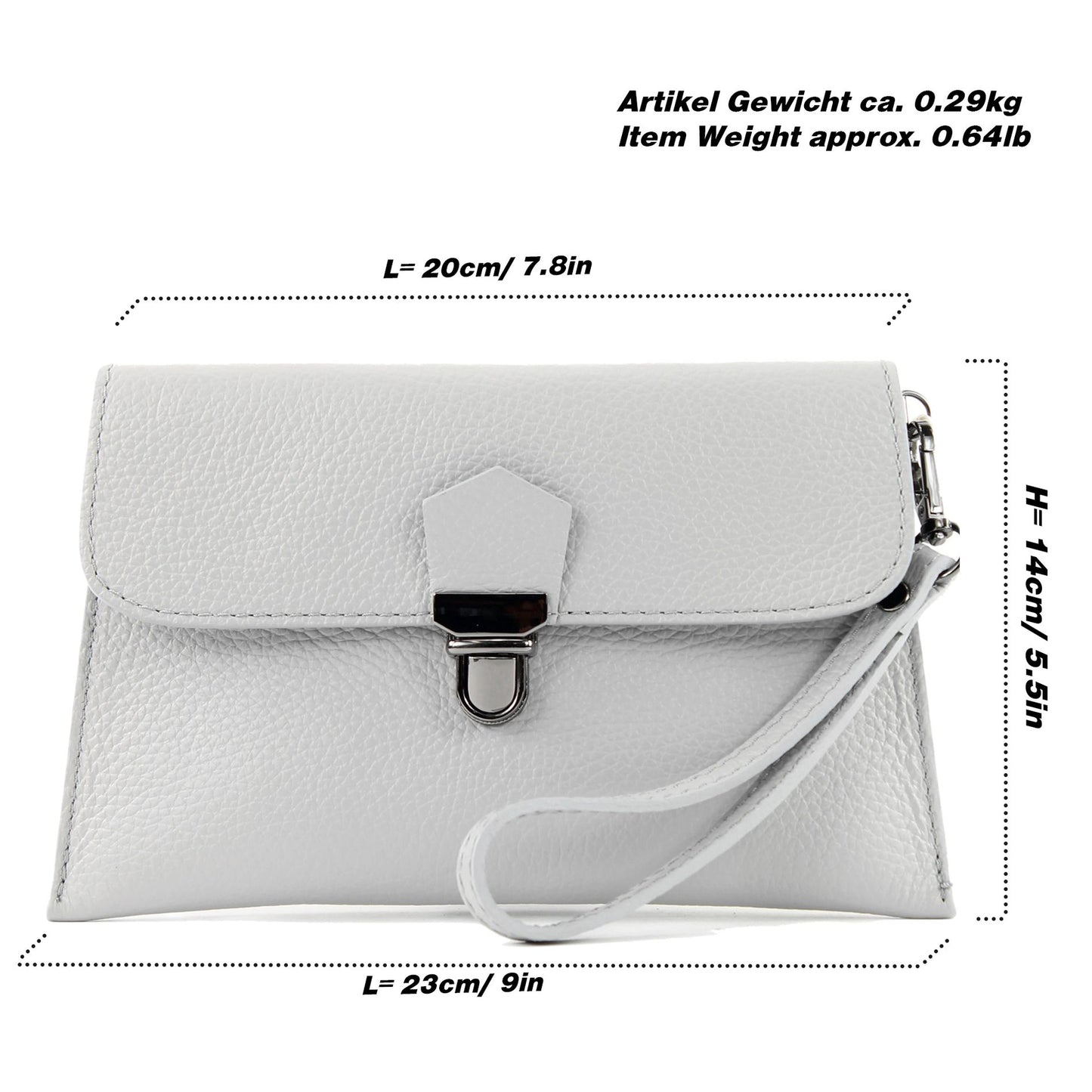 modamoda de T190 Damen Leder Clutch Handgelenktasche Schultertasche mit Kette handmade in Italy