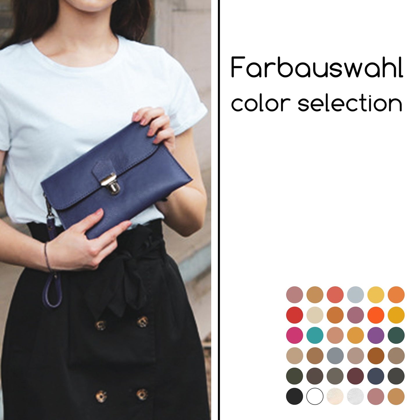 modamoda de T190 Damen Leder Clutch Handgelenktasche Schultertasche mit Kette handmade in Italy