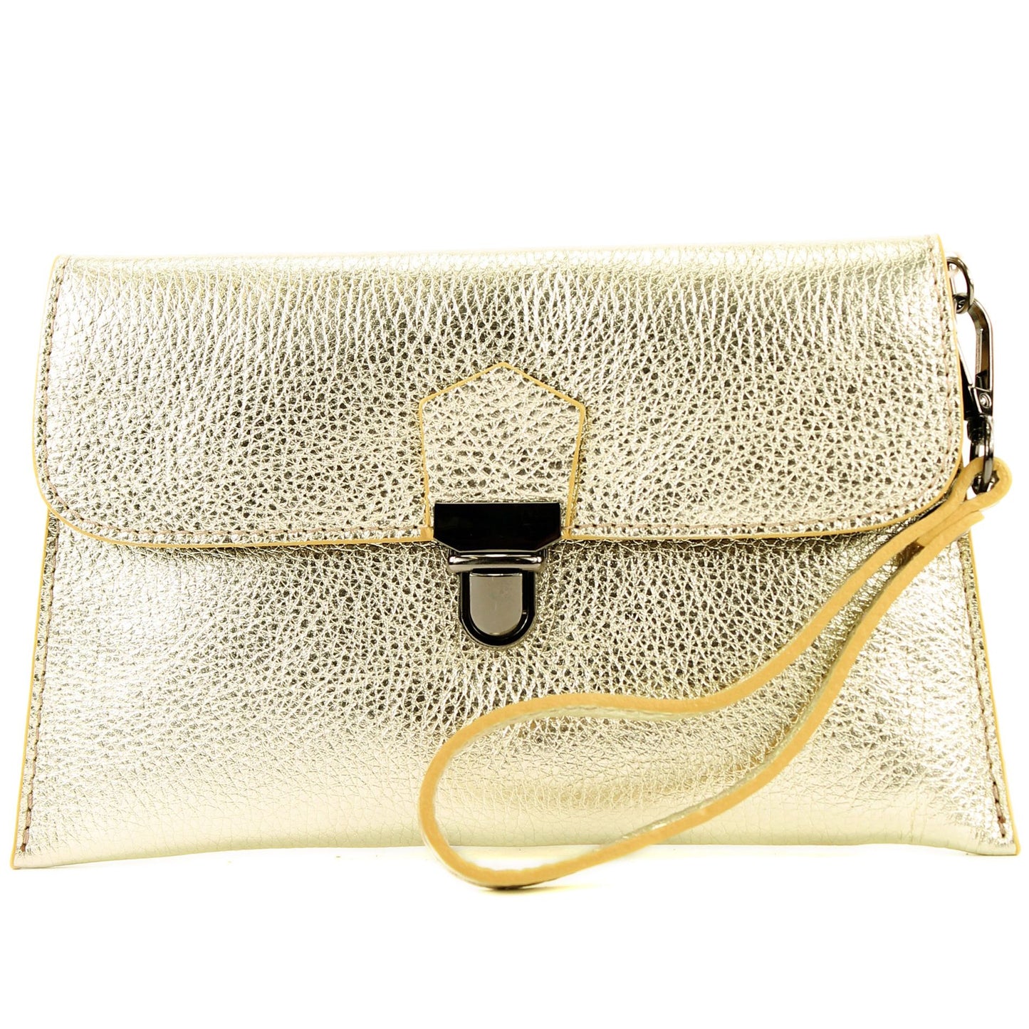 modamoda de T190 Damen Leder Clutch Handgelenktasche Schultertasche mit Kette handmade in Italy