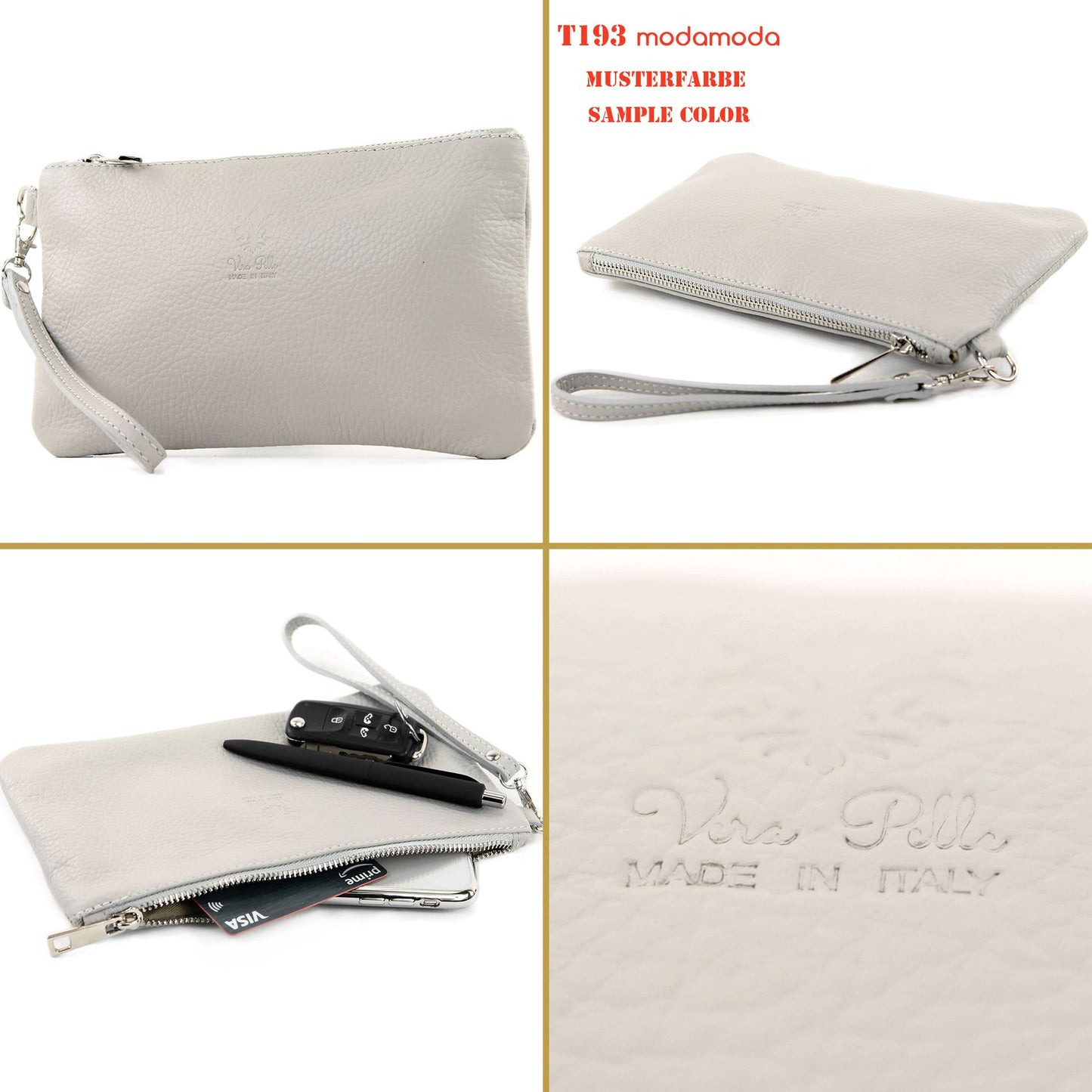 modamoda de - T193 - ital. Clutch Handgelenktasche Leder Small