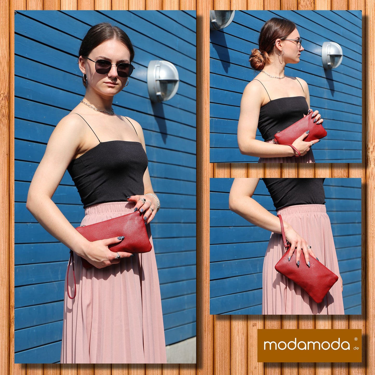 modamoda de - T193 - ital. Clutch Handgelenktasche Leder Small