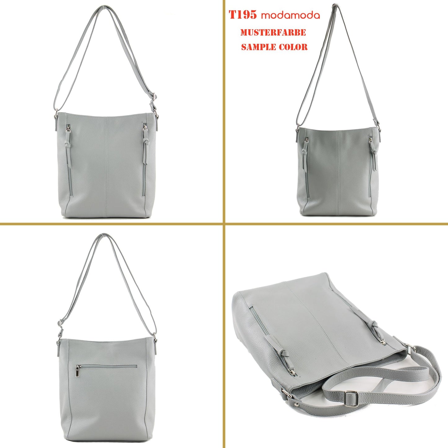 modamoda de T195 Damen Leder Schultertasche Umhängetasche handmade in Italy