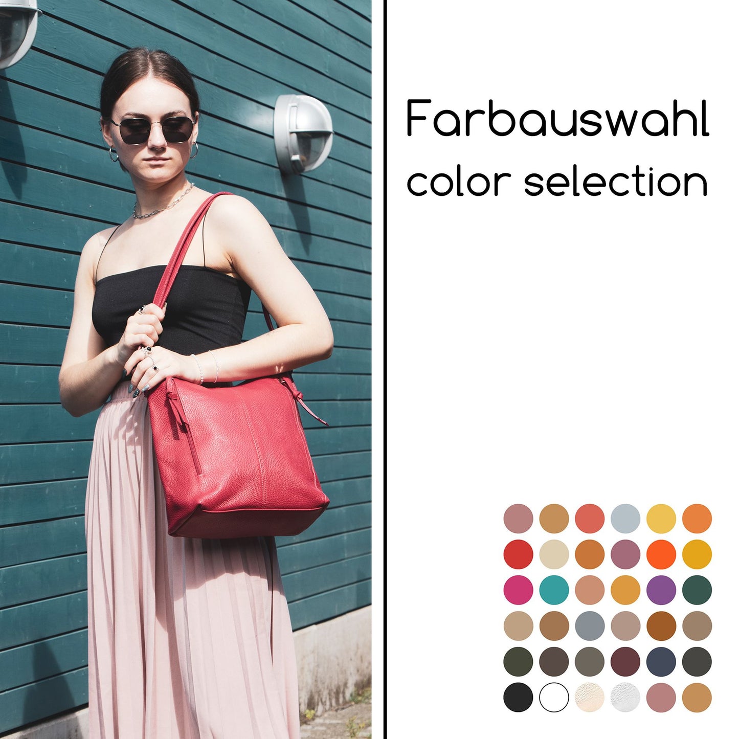 modamoda de T195 Damen Leder Schultertasche Umhängetasche handmade in Italy