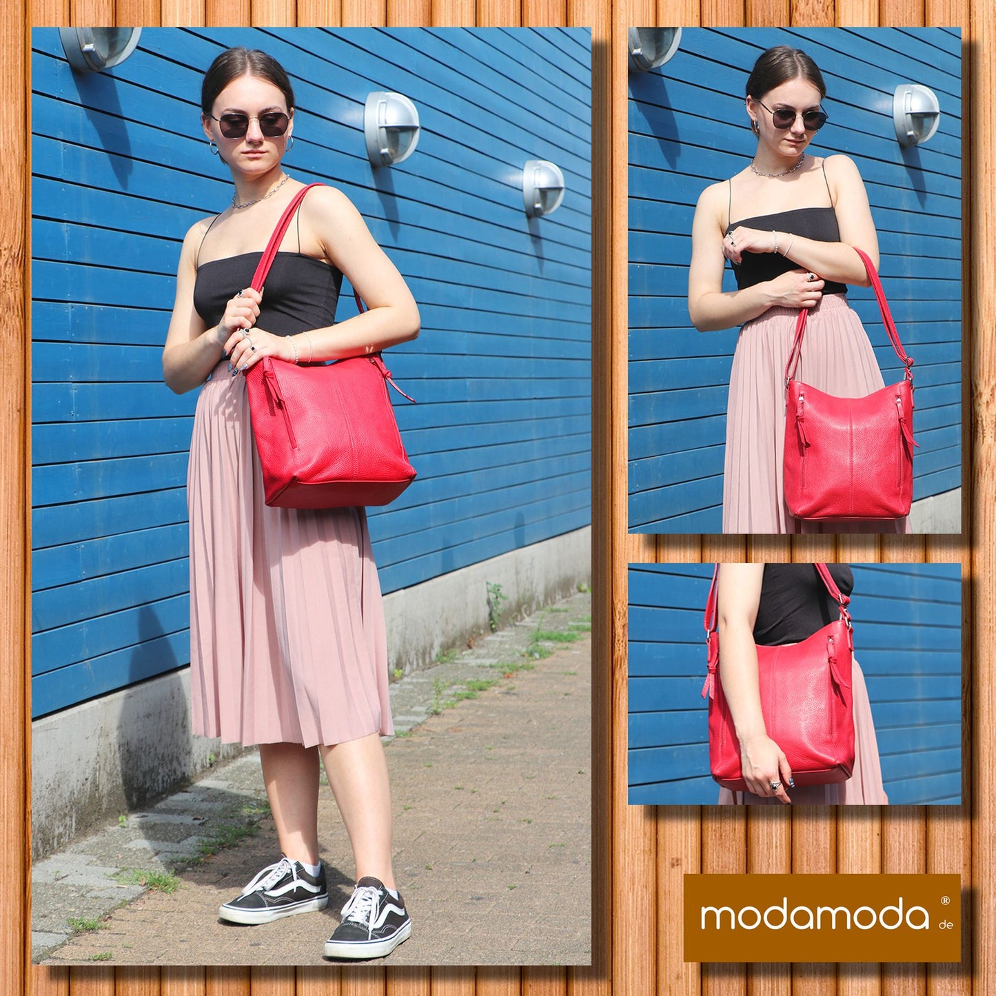 modamoda de T195 Damen Leder Schultertasche Umhängetasche handmade in Italy