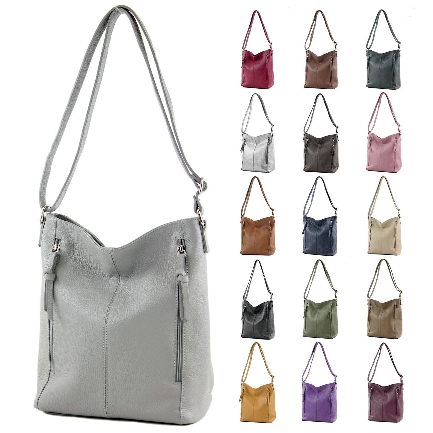 modamoda de T195 Damen Leder Schultertasche Umhängetasche handmade in Italy