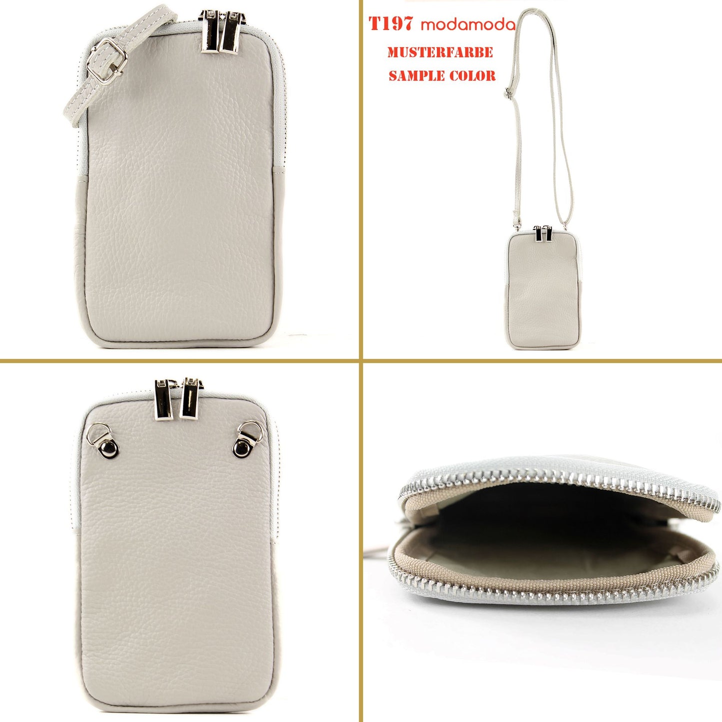 modamoda de - T197 - ital. Leder Umhängetasche Handytasche Klein