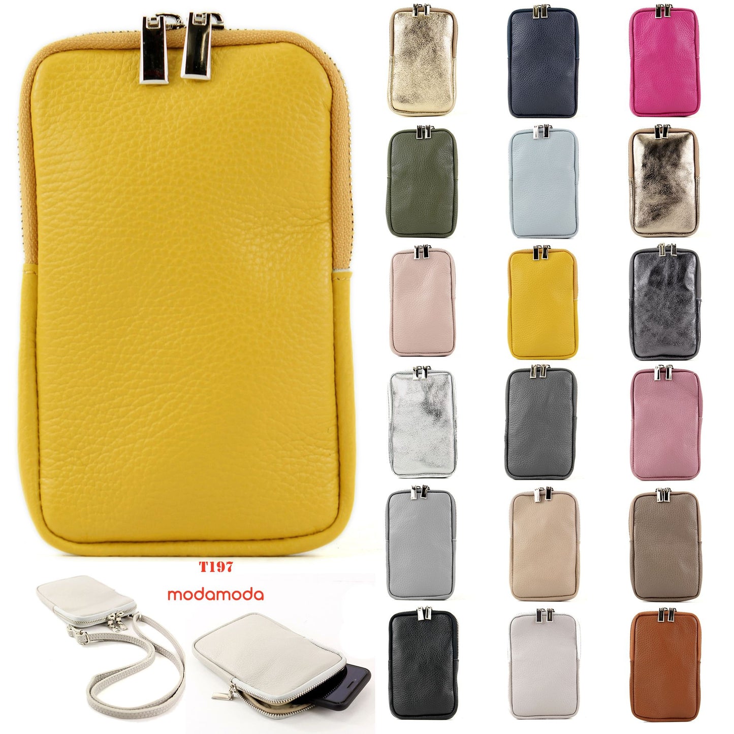 modamoda de - T197 - ital. Leder Umhängetasche Handytasche Klein
