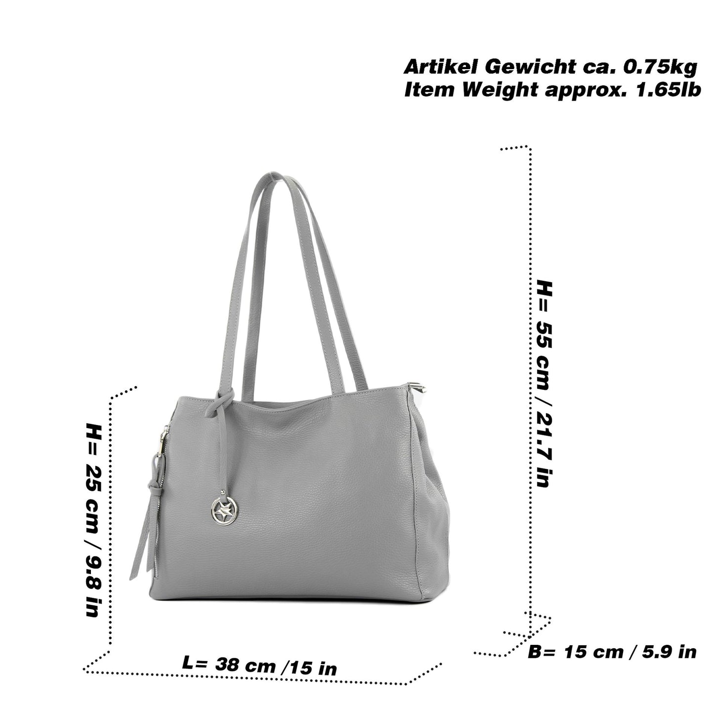 modamoda de T205 Damen Leder Schultertasche Shopper Henkeltasche handmade in Italy
