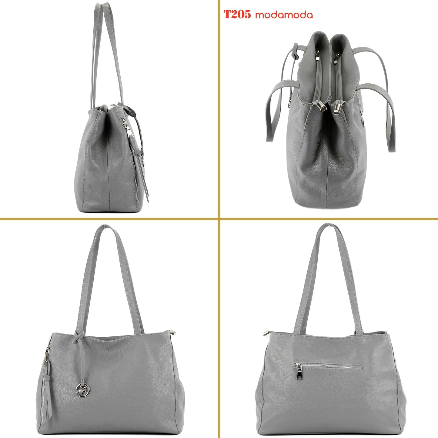 modamoda de T205 Damen Leder Schultertasche Shopper Henkeltasche handmade in Italy