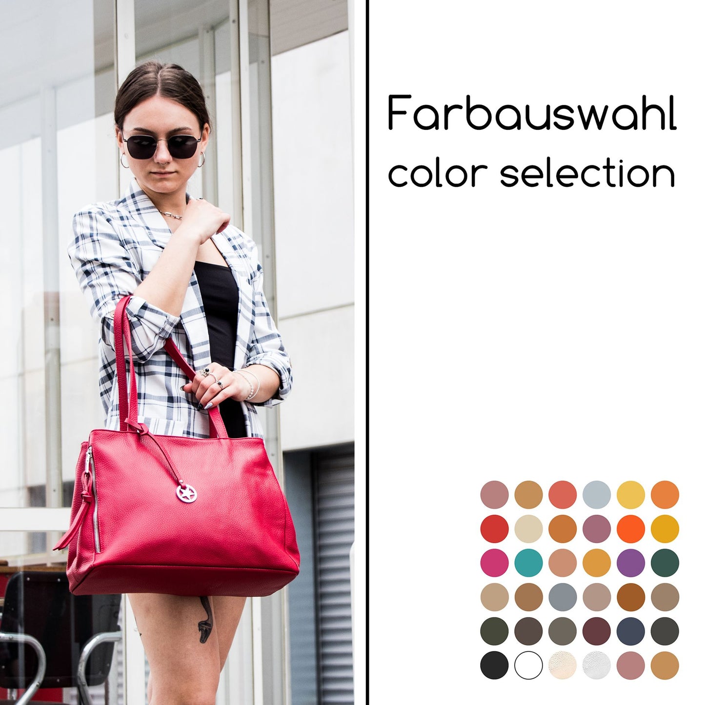 modamoda de T205 Damen Leder Schultertasche Shopper Henkeltasche handmade in Italy