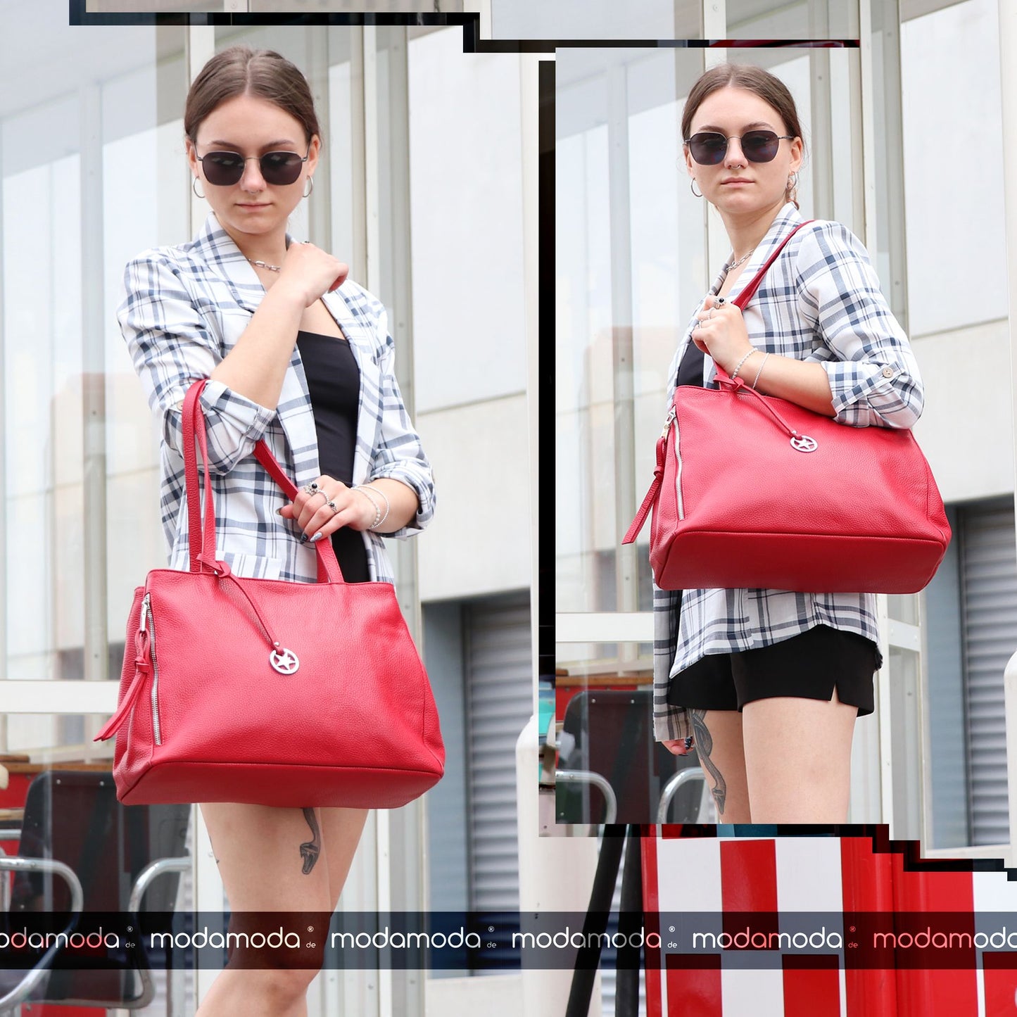 modamoda de T205 Damen Leder Schultertasche Shopper Henkeltasche handmade in Italy