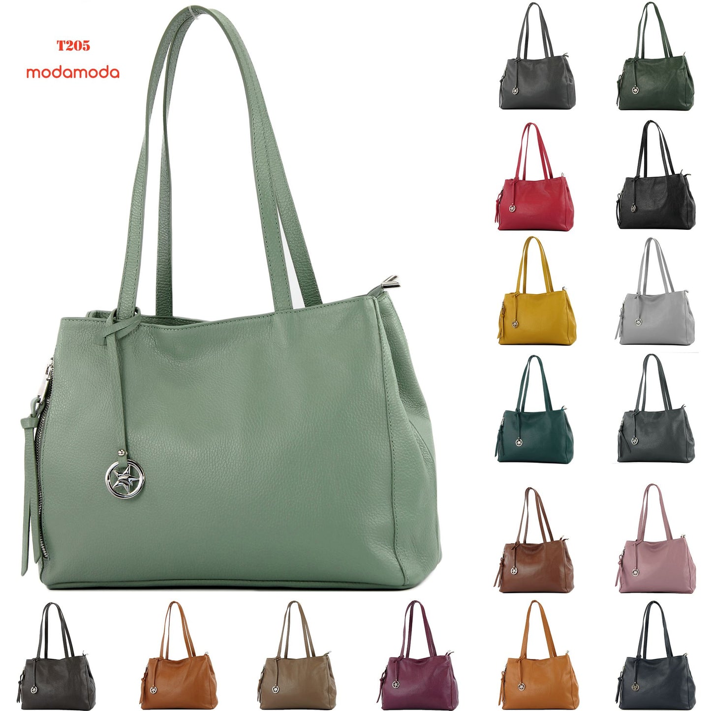 modamoda de T205 Damen Leder Schultertasche Shopper Henkeltasche handmade in Italy