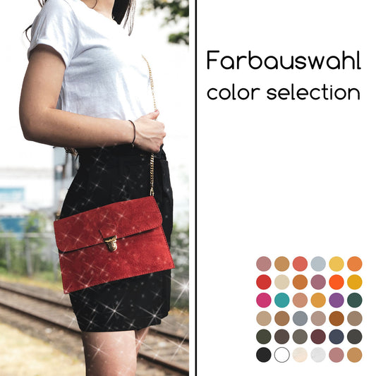 modamoda de - T206 - ital. Clutch aus Wildleder mit Goldkette