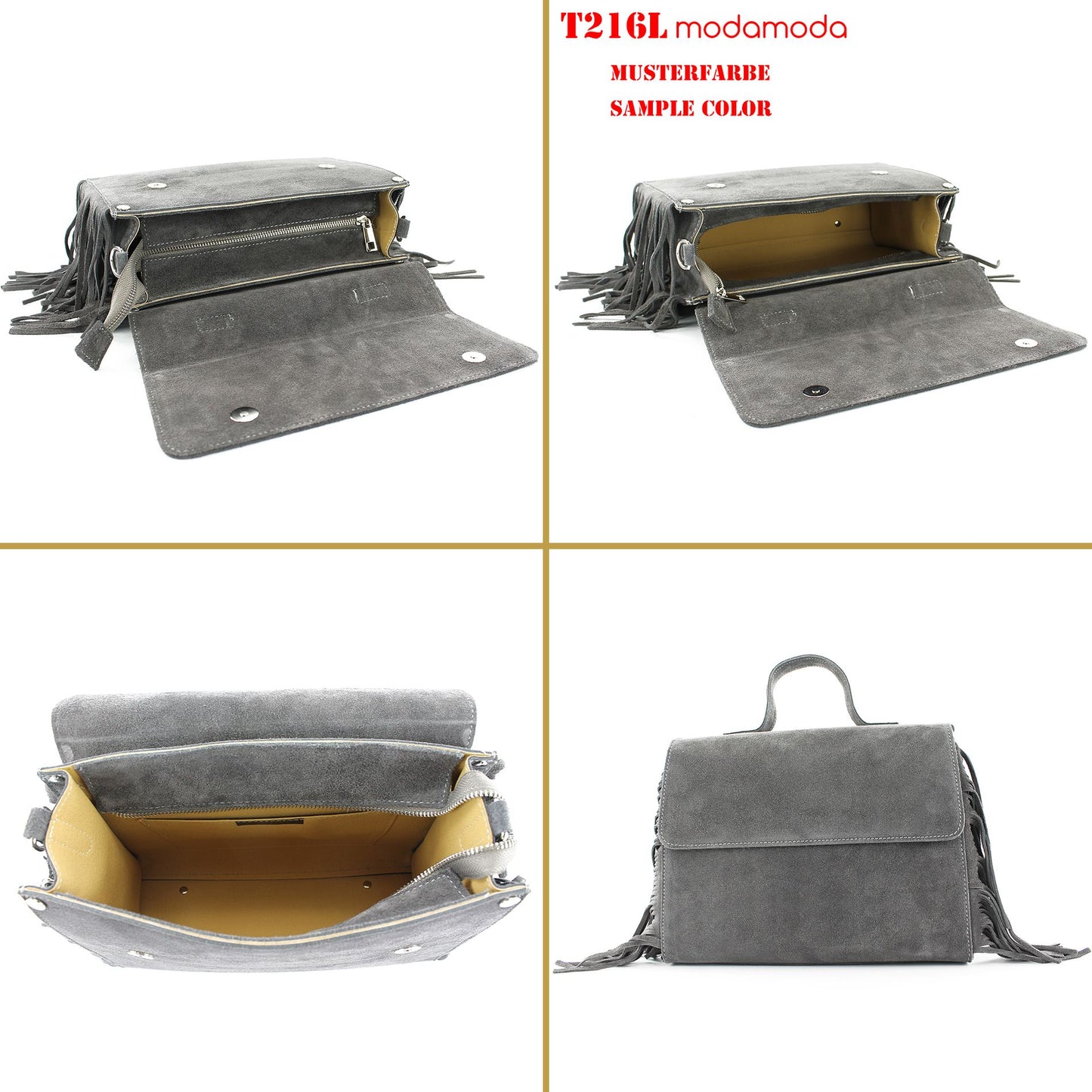 modamoda de - T216 - ital. Umhängetasche Schultertasche aus Wildleder