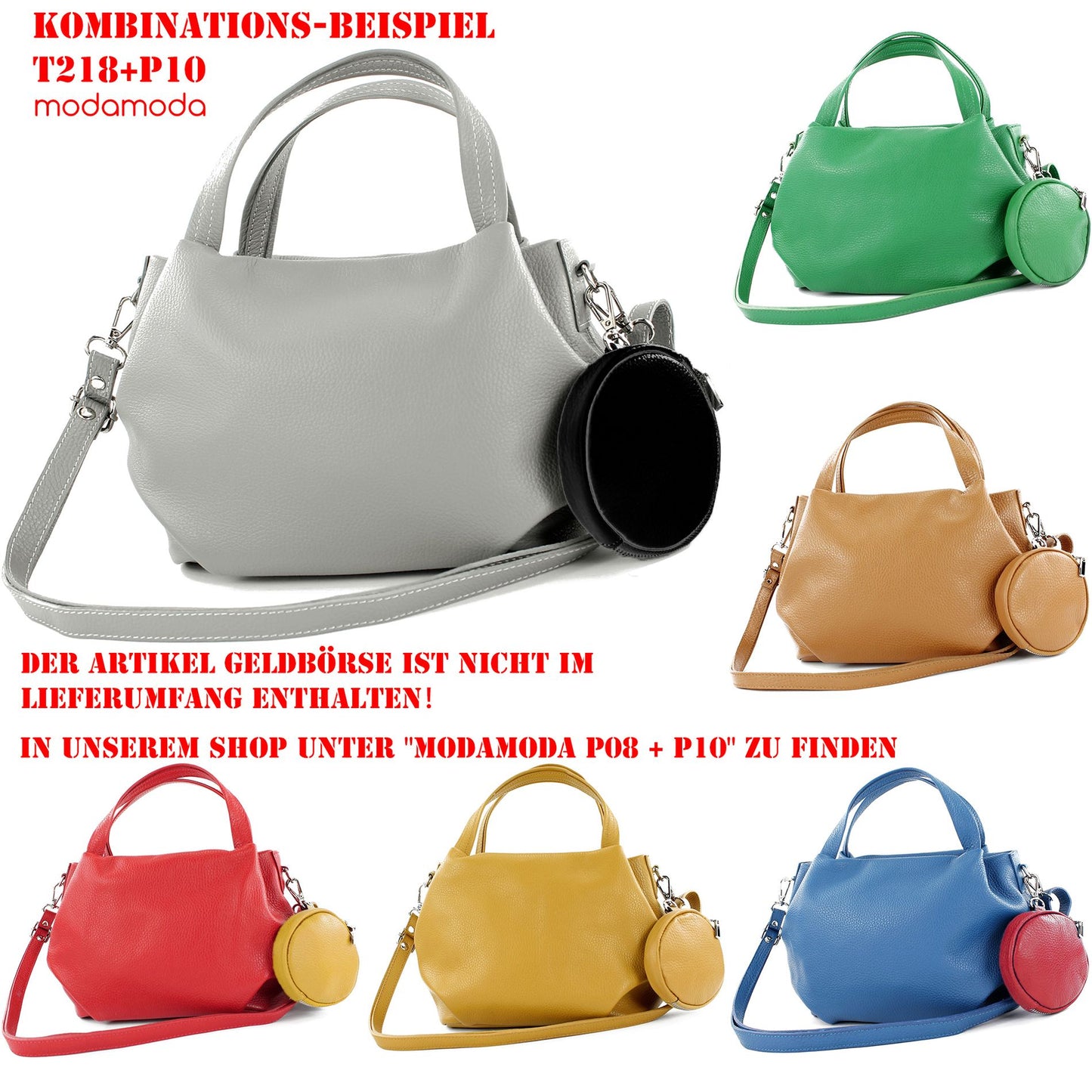 modamoda de T218 Damen Leder Henkeltasche Tragetasche Schultertasche handmade in Italy