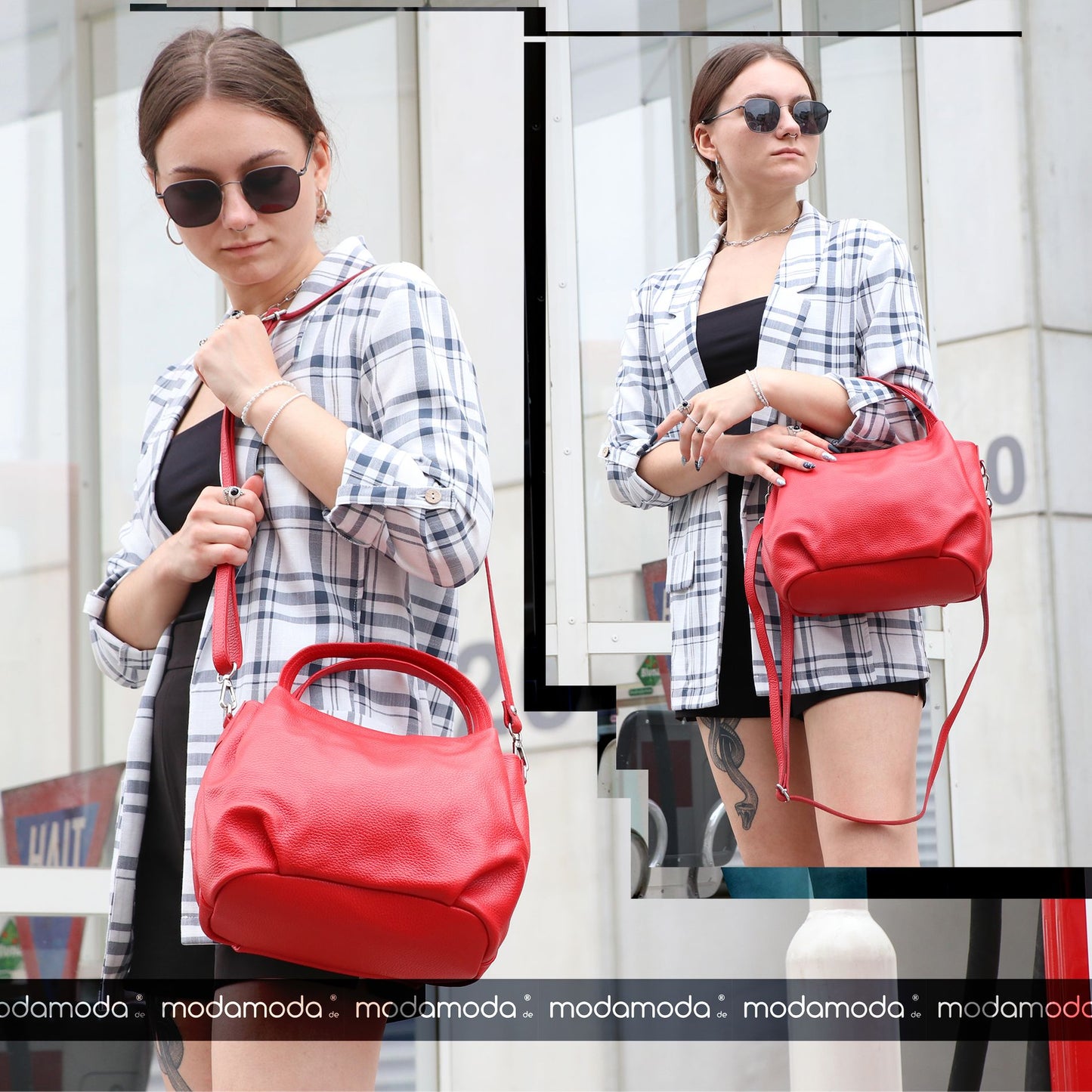 modamoda de T218 Damen Leder Henkeltasche Tragetasche Schultertasche handmade in Italy