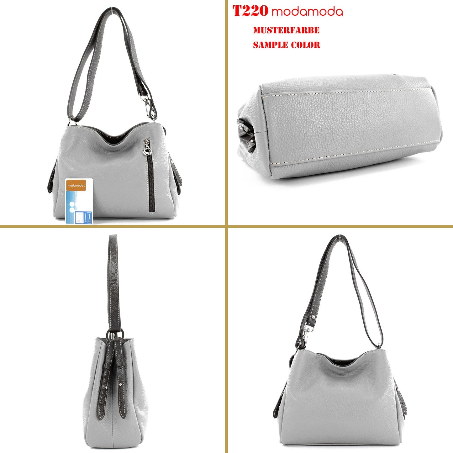 modamoda de - T220 - ital. Schultertasche Klein aus Echtleder