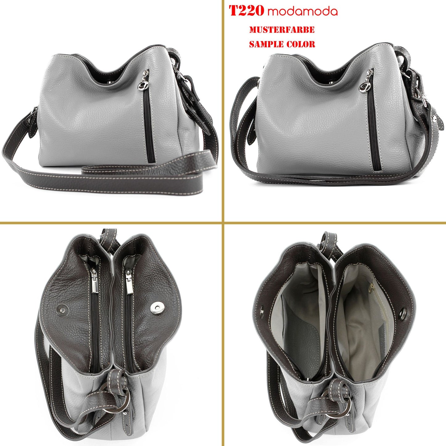 modamoda de - T220 - ital. Schultertasche Klein aus Echtleder