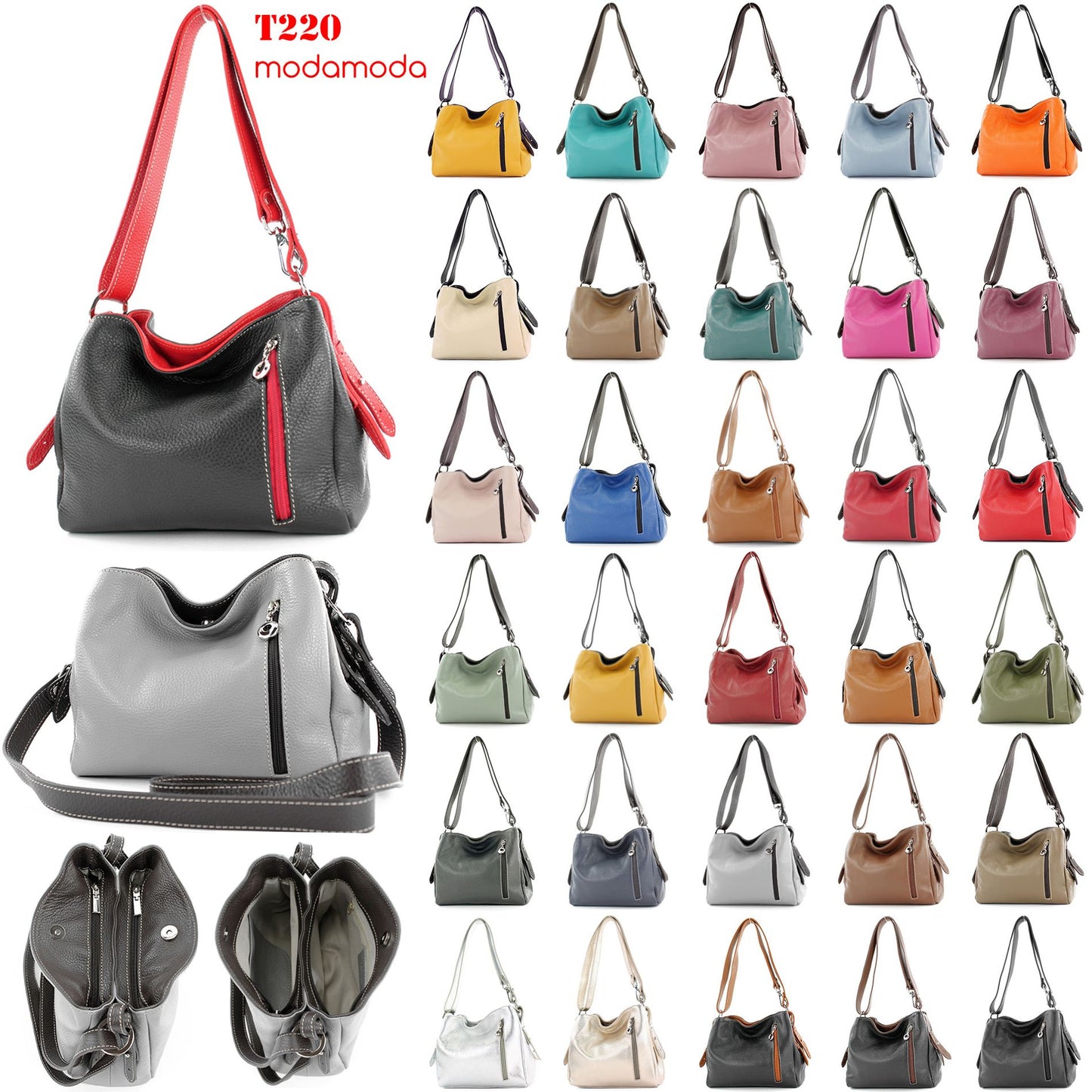 modamoda de - T220 - ital. Schultertasche Klein aus Echtleder