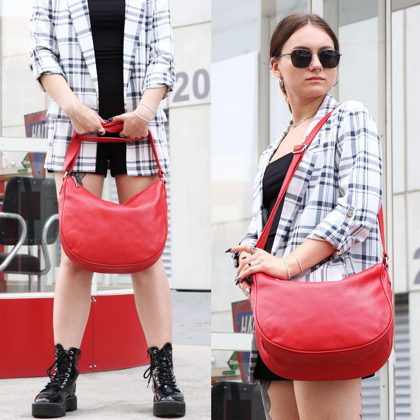 modamoda de T222 Damen Leder Umhängetasche Schultertasche handmade in Italy