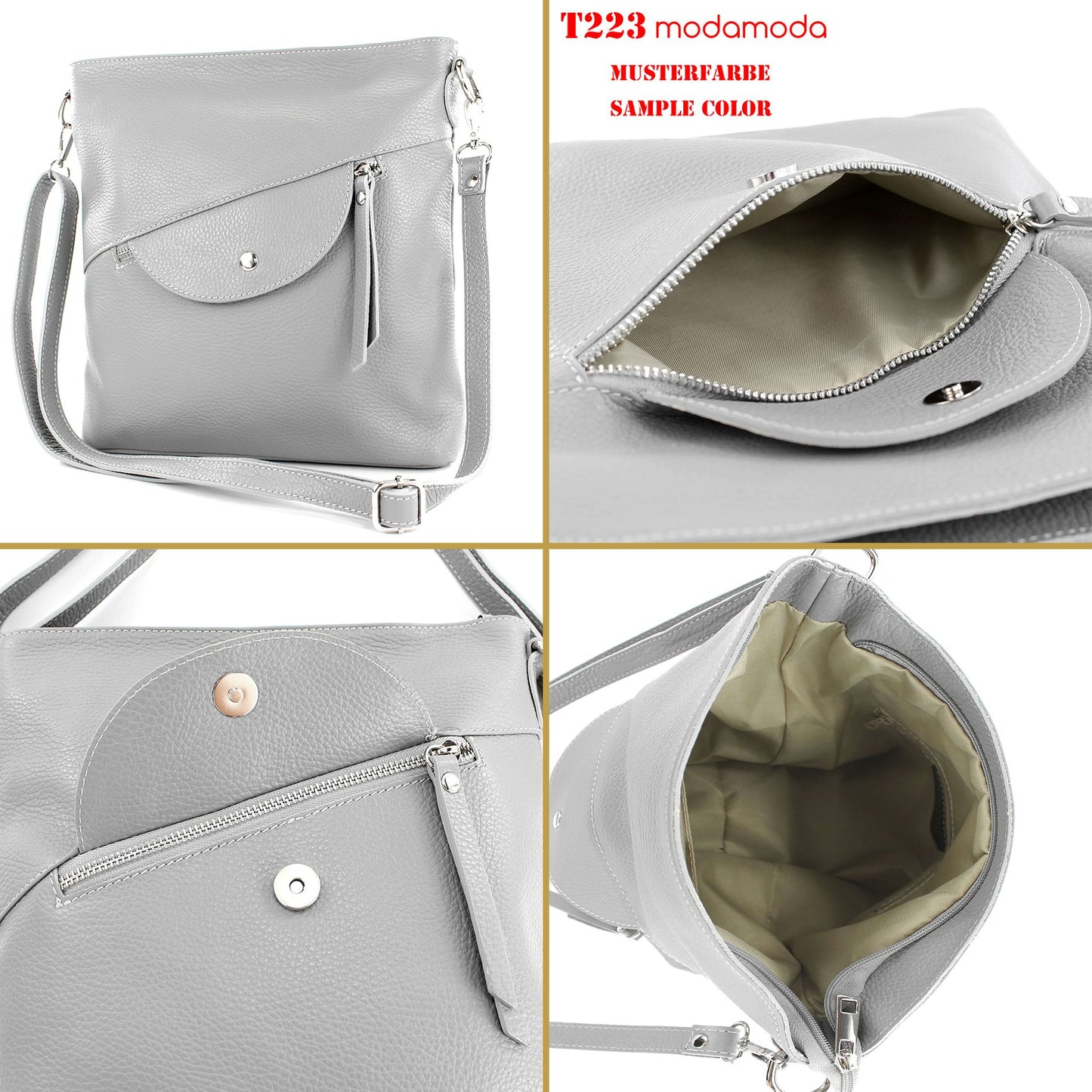 modamoda de T223 Damen Leder Umhängetasche Schultertasche Medium handmade in Italy