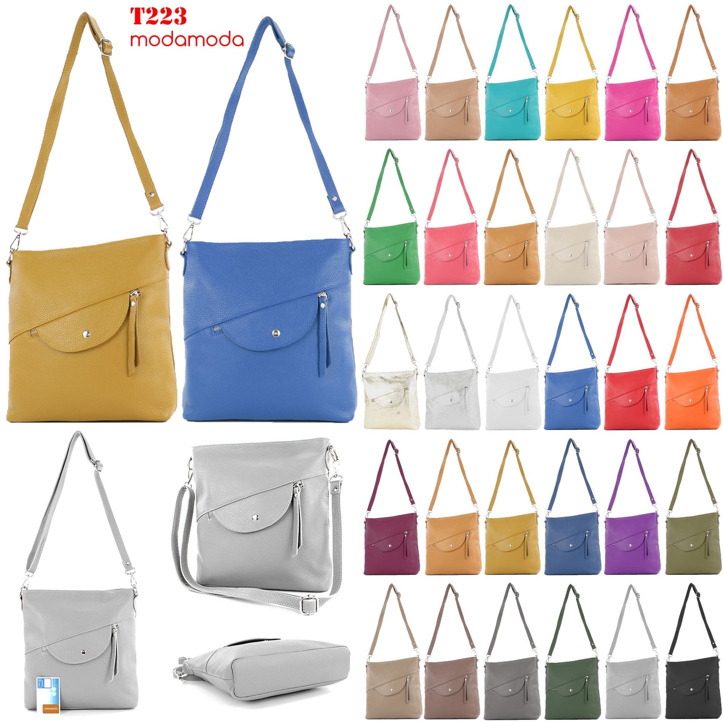 modamoda de T223 Damen Leder Umhängetasche Schultertasche Medium handmade in Italy