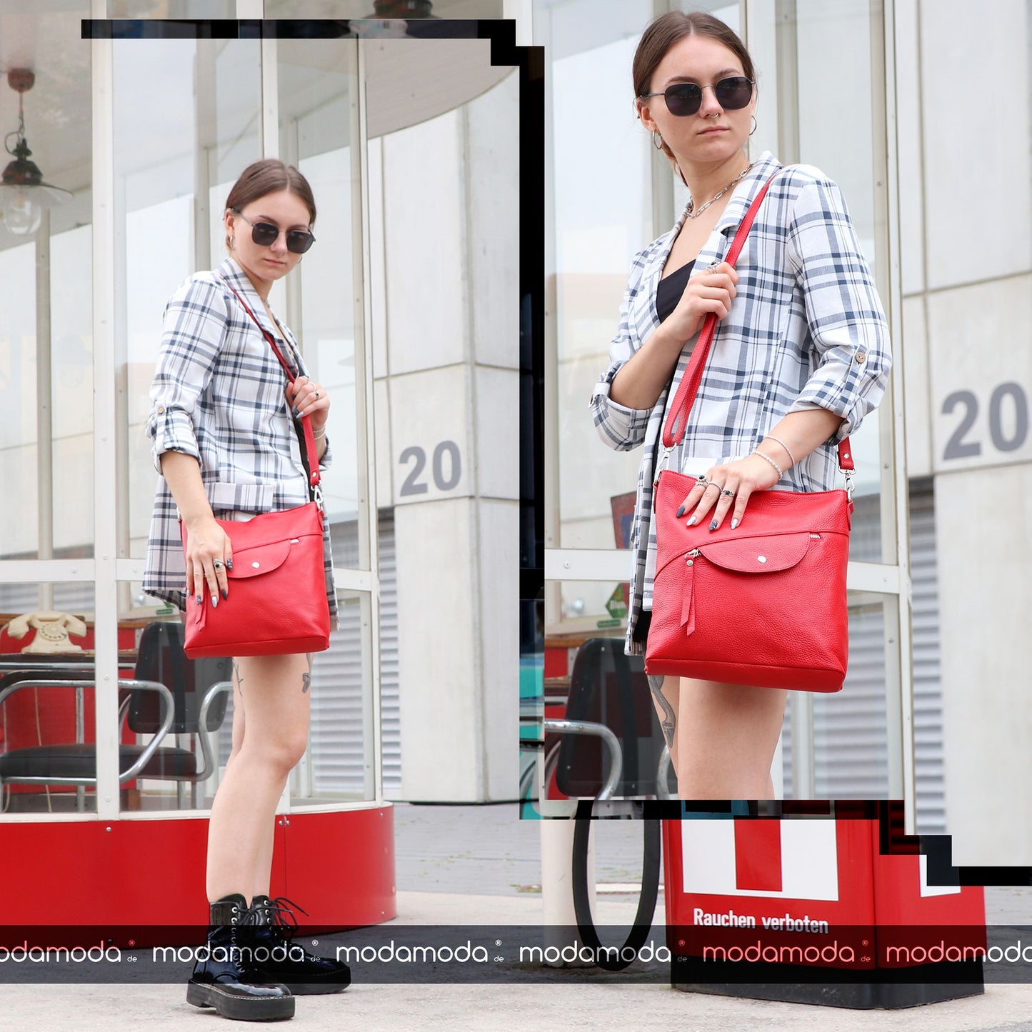 modamoda de T223 Damen Leder Umhängetasche Schultertasche Medium handmade in Italy