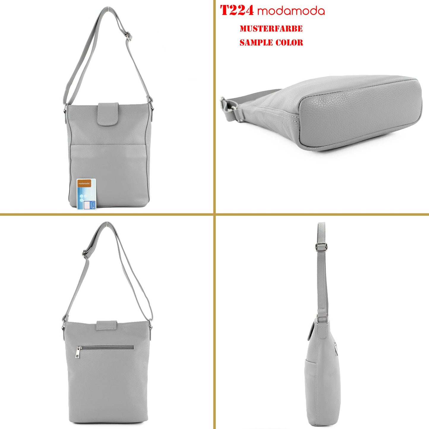 modamoda de T224 Damen Leder Umhängetasche Schultertasche Medium handmade in Italy