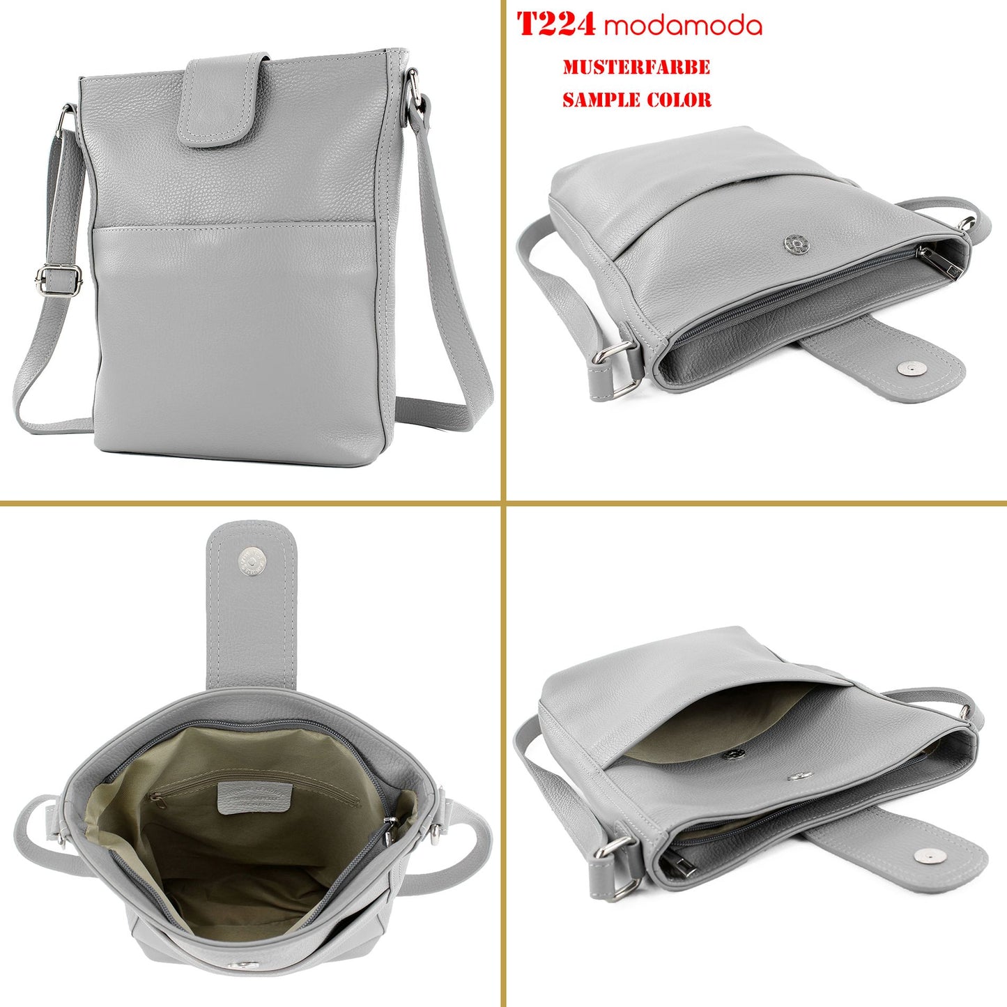 modamoda de T224 Damen Leder Umhängetasche Schultertasche Medium handmade in Italy