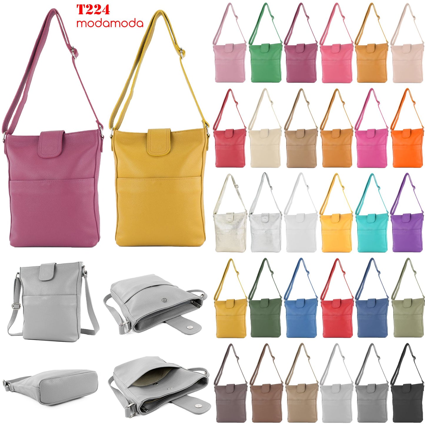 modamoda de T224 Damen Leder Umhängetasche Schultertasche Medium handmade in Italy