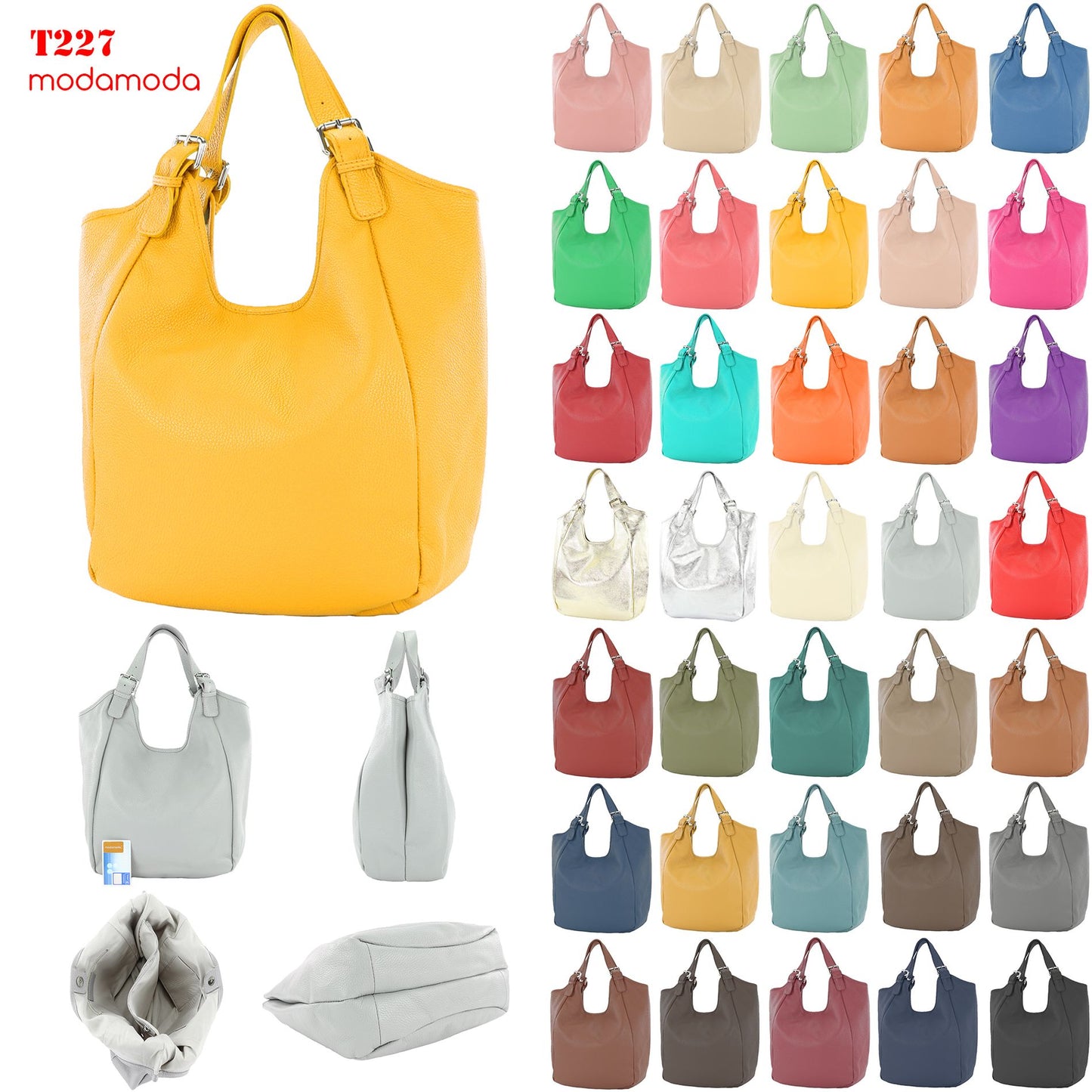 modamoda de T227 Damen Shopper Schultertasche Leder Large handmade in Italy